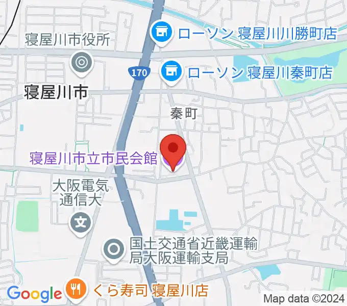 寝屋川市立市民会館の地図