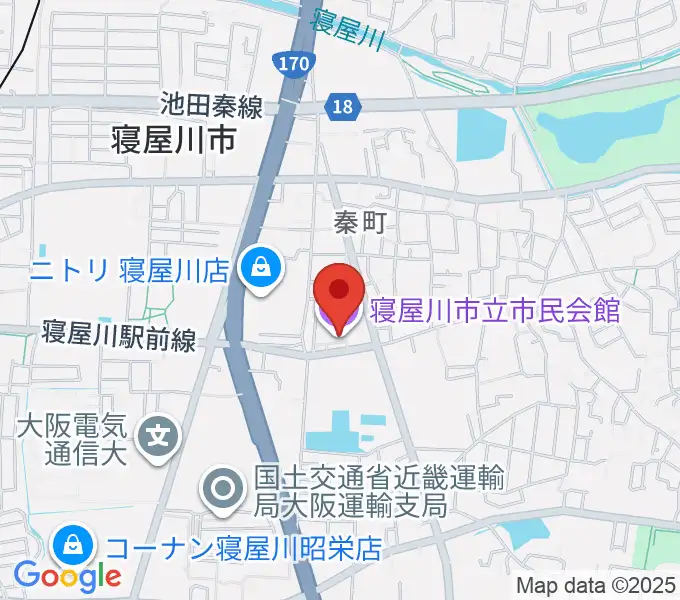 寝屋川市立市民会館の地図
