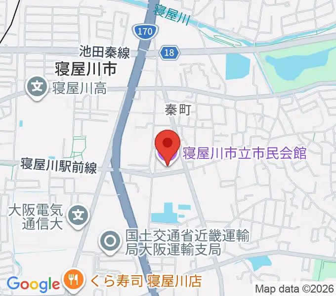 寝屋川市立市民会館の地図