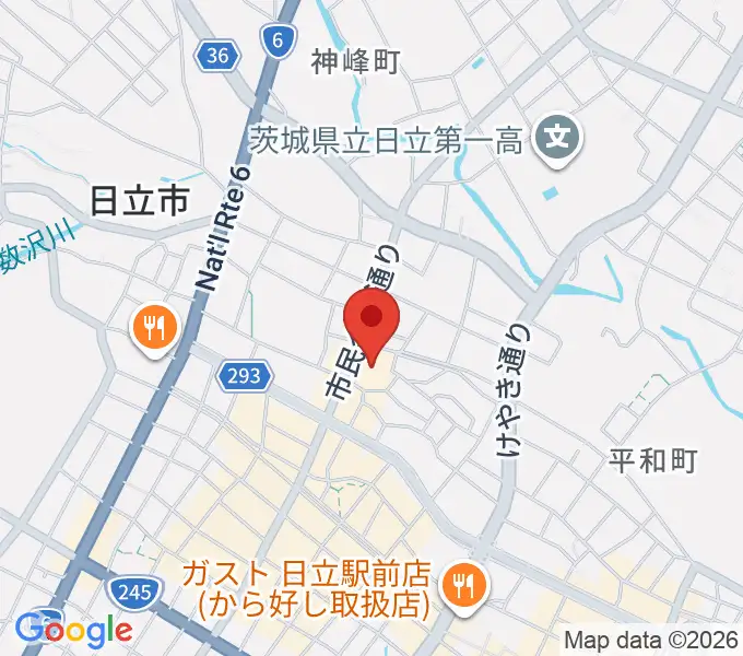 日立市民会館の地図