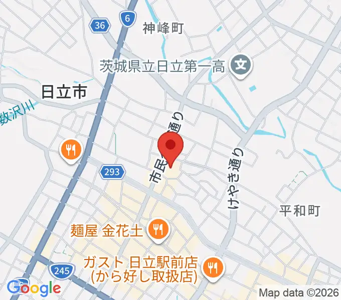 日立市民会館の地図