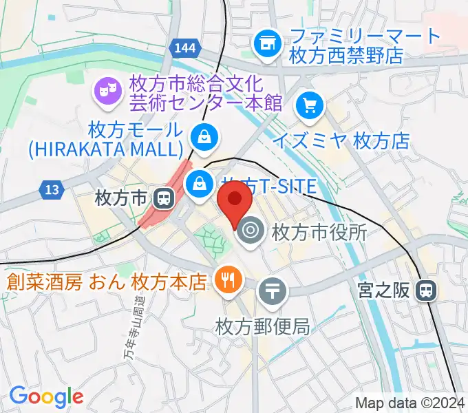 枚方市市民会館の地図