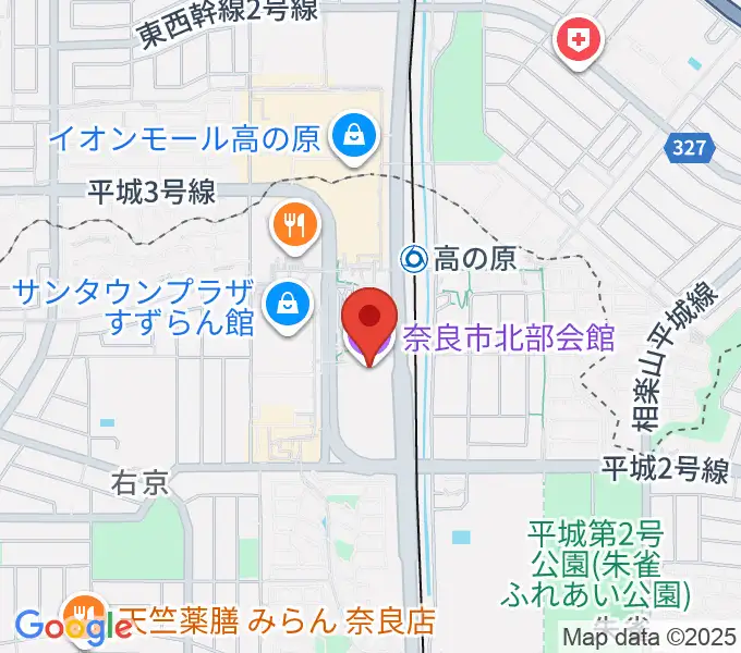 奈良市北部会館 市民文化ホールの地図