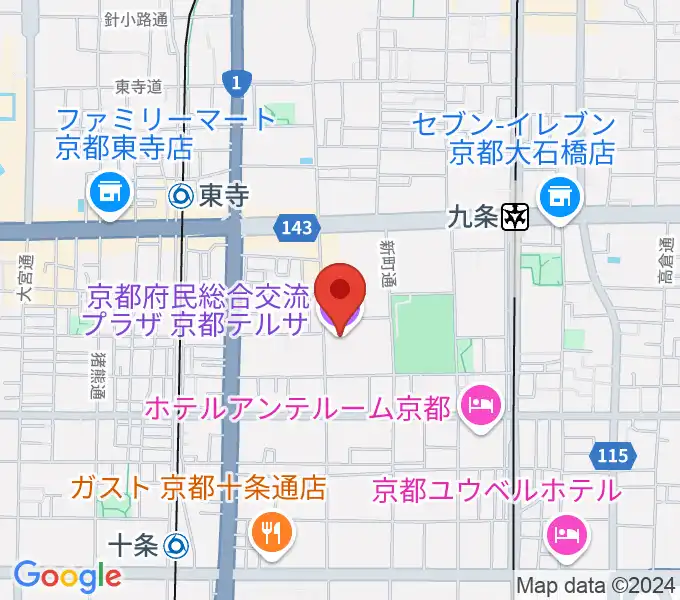 京都テルサホールの地図