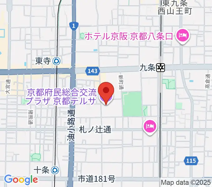 京都テルサホールの地図