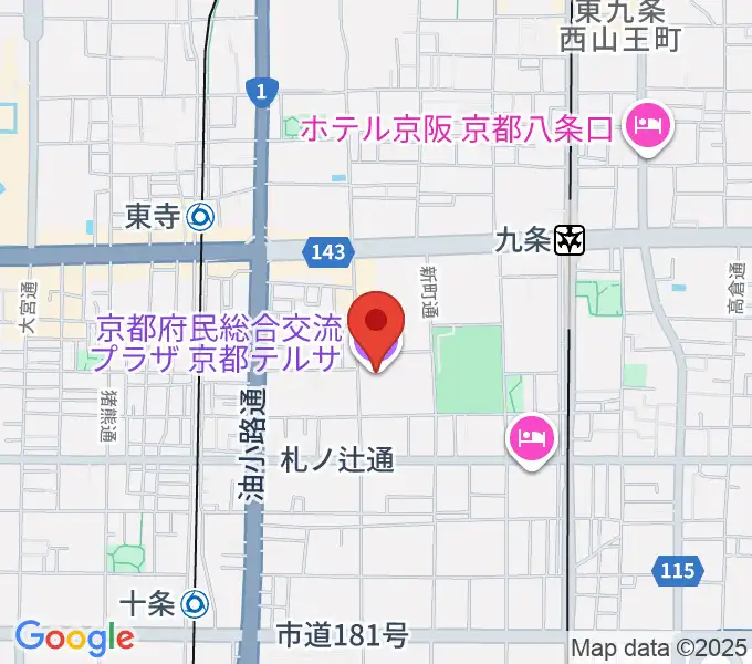 京都テルサホールの地図