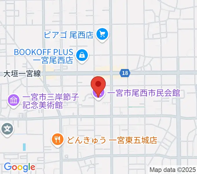 一宮市尾西市民会館の地図