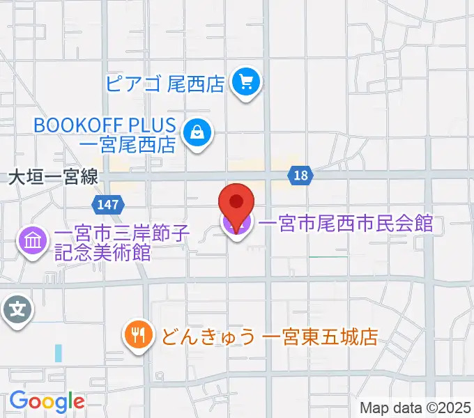 一宮市尾西市民会館の地図