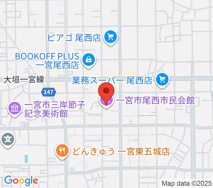 一宮市尾西市民会館の地図