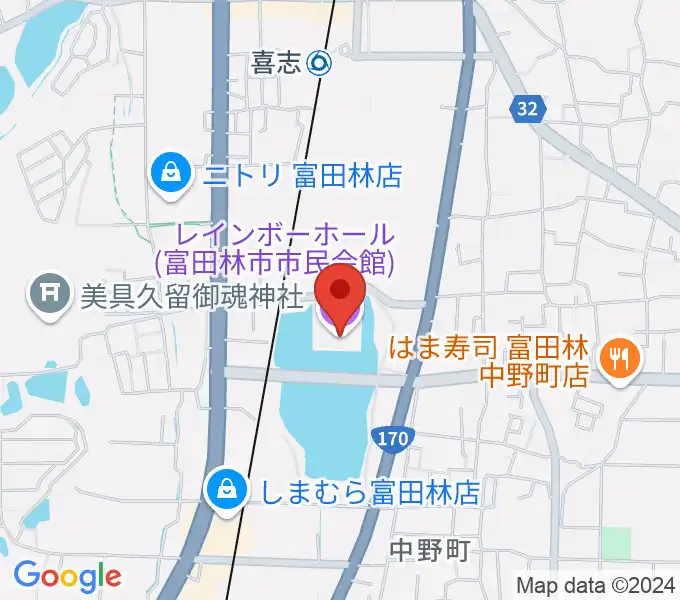 富田林市市民会館レインボーホールの地図