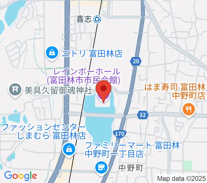富田林市市民会館レインボーホールの地図