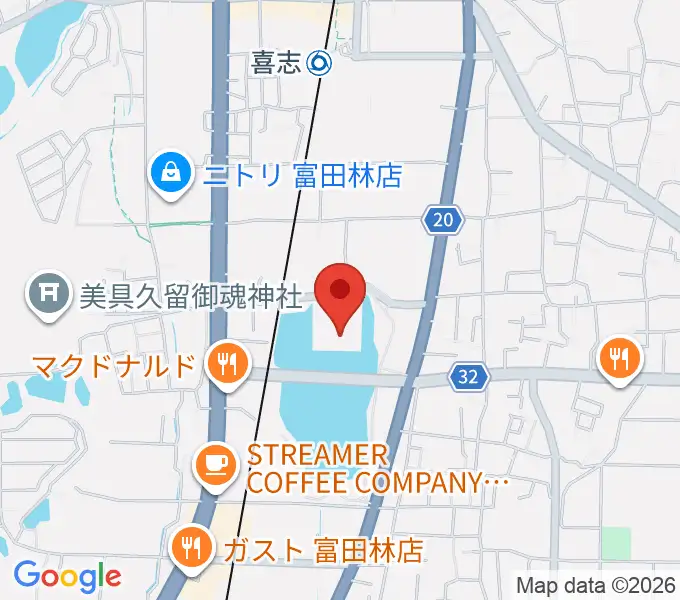 富田林市市民会館レインボーホールの地図