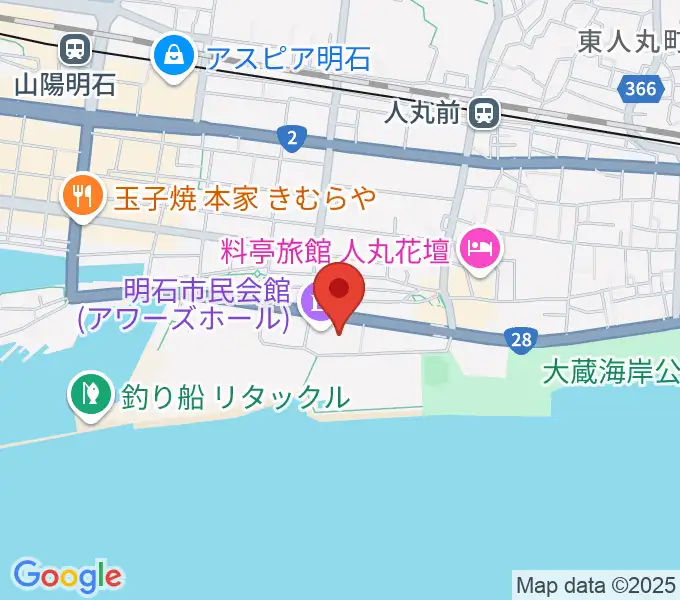 明石市立市民会館アワーズホールの地図
