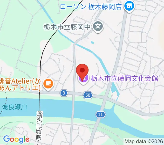 栃木市藤岡文化会館の地図