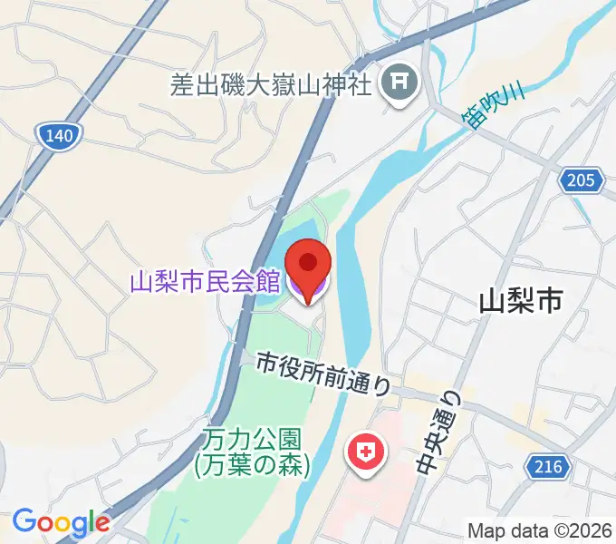 山梨市民会館の地図