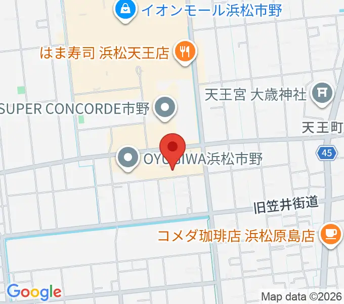 音楽天国 浜松市野店の地図