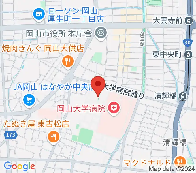 岡山大学 Jホールの地図