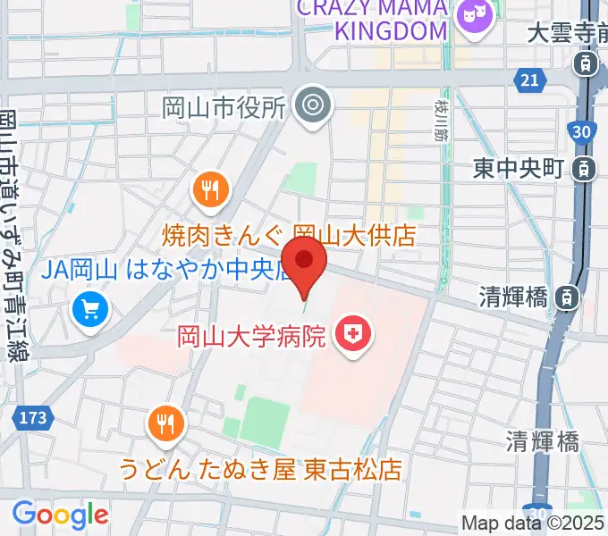 岡山大学 Jホールの地図