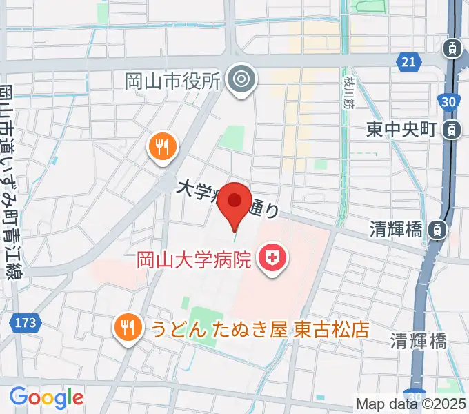 岡山大学 Jホールの地図