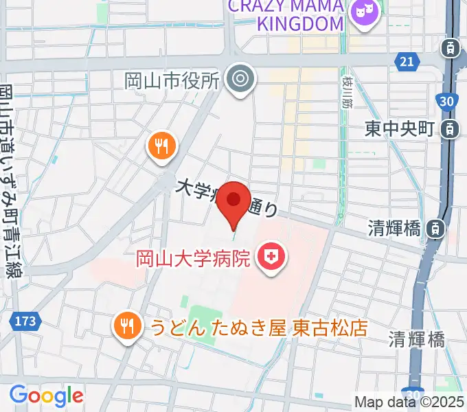 岡山大学 Jホールの地図