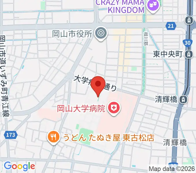 岡山大学 Jホールの地図