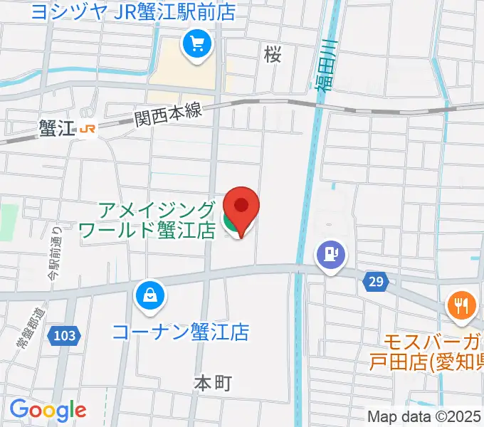 ミュージックサロン蟹江 ピアノショップの地図
