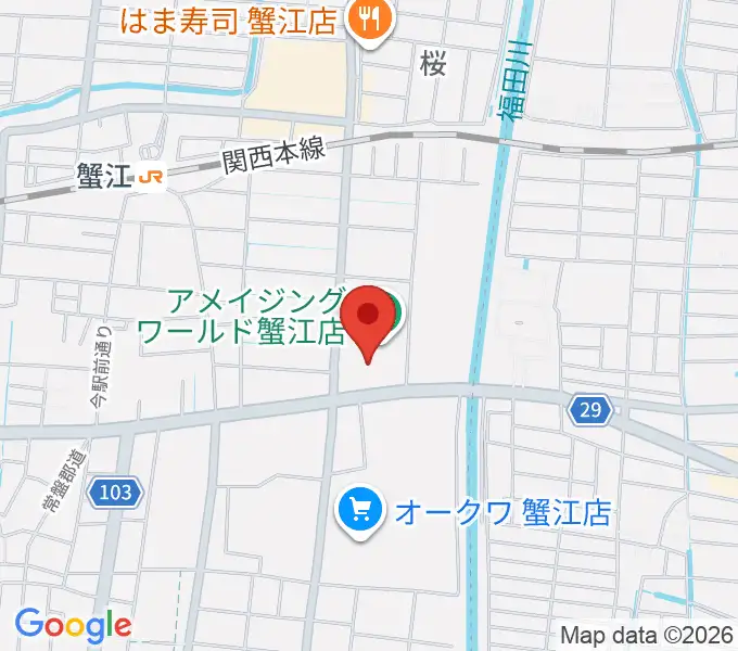 矢木楽器店 ミュージックサロン蟹江の地図