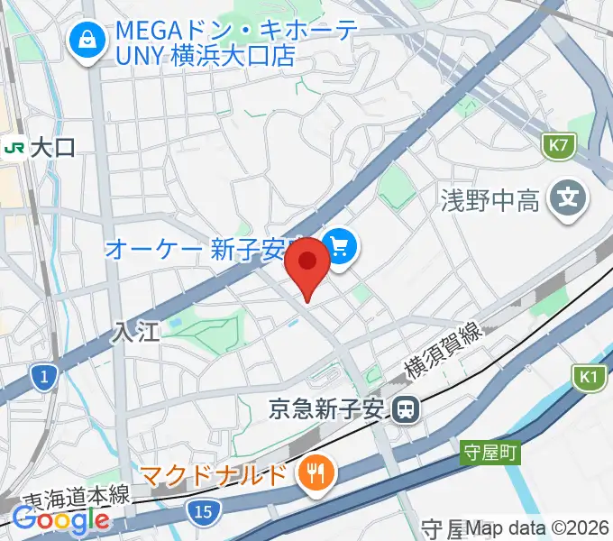 新子安ミュージックスペースグレコの地図