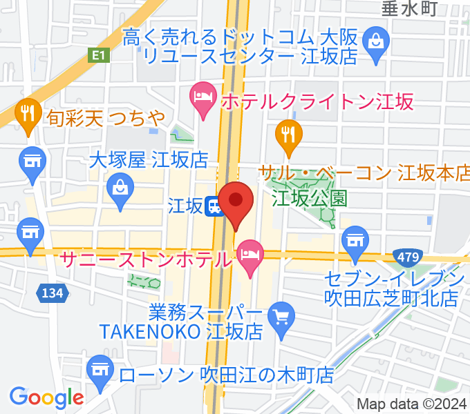 ドルフィンギターズ大阪江坂店の場所
