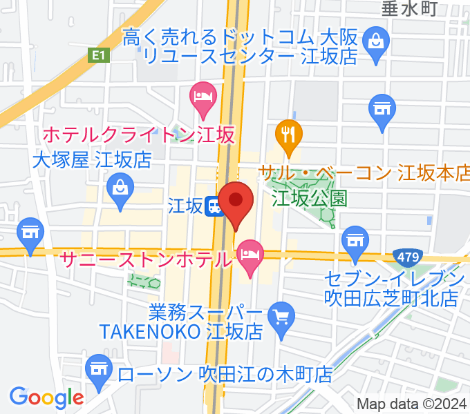ドルフィンギターズ大阪江坂店の場所