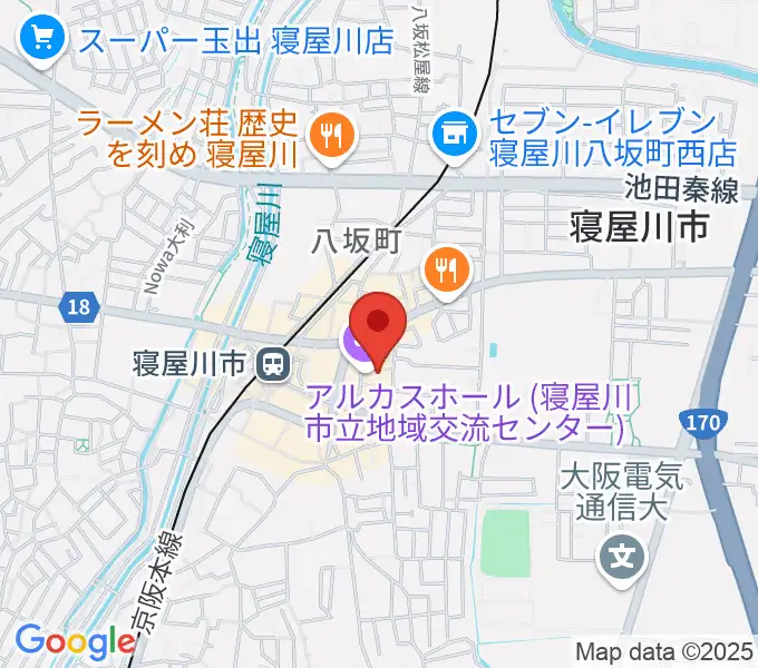 寝屋川アルカスホールの地図