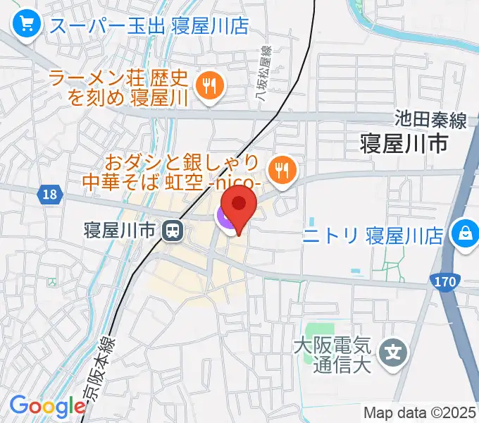 寝屋川アルカスホールの地図