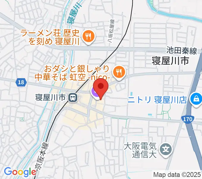 寝屋川アルカスホールの地図