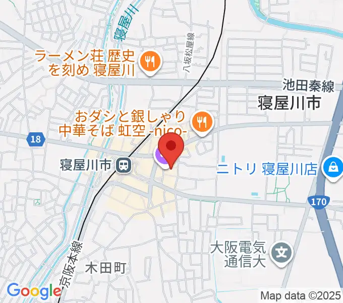 寝屋川アルカスホールの地図