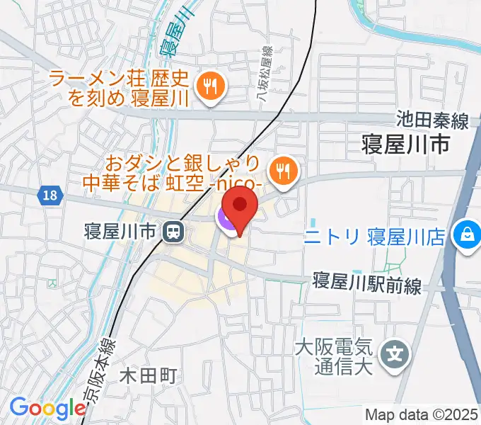 寝屋川アルカスホールの地図