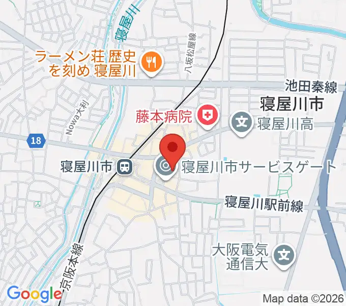 寝屋川アルカスホールの地図