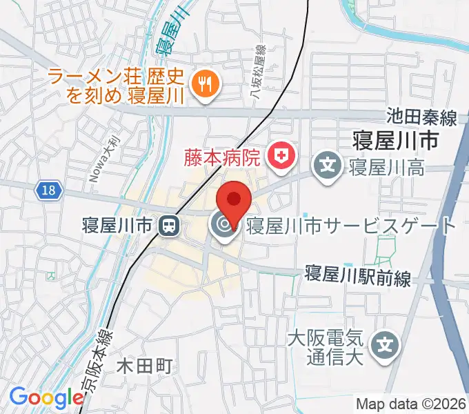 寝屋川アルカスホールの地図
