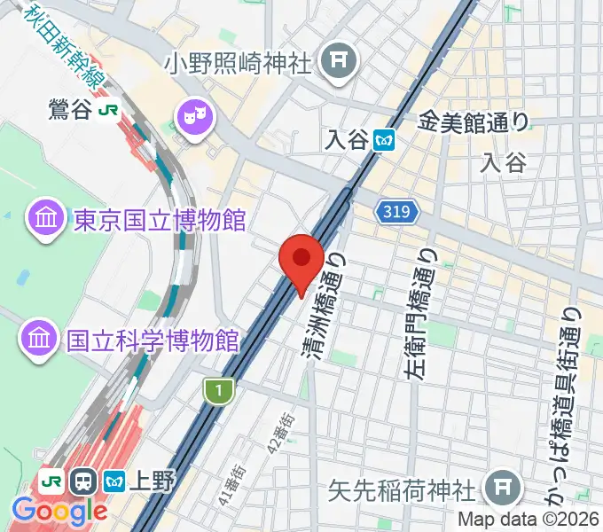 ホムラサウンド上野スタジオの地図