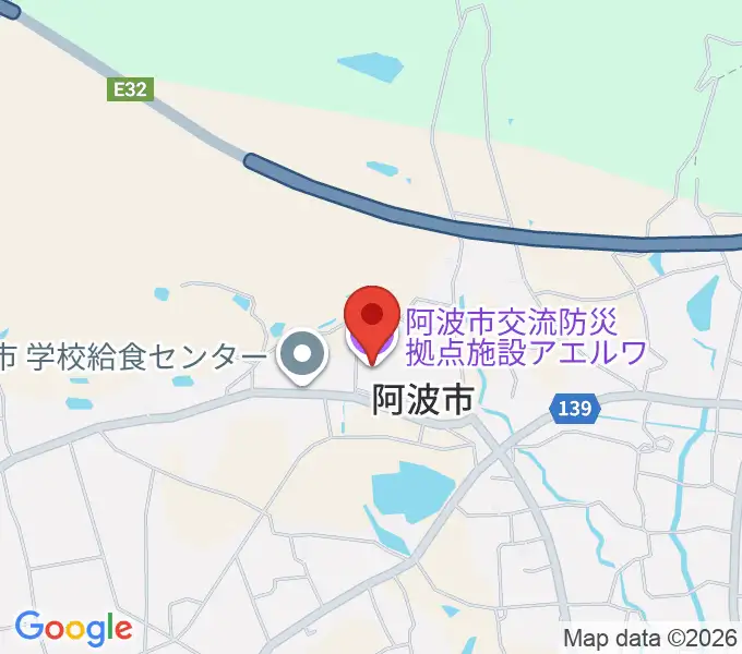 阿波市アエルワホールの地図