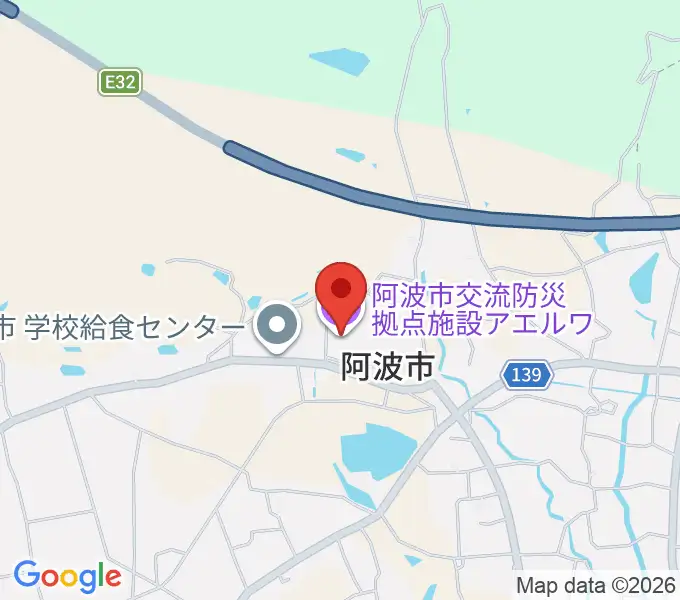 阿波市アエルワホールの地図