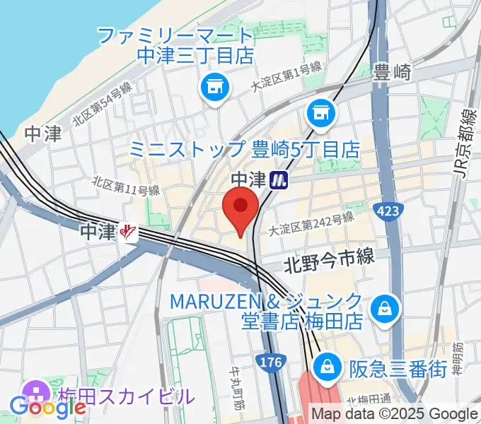 大阪中津ミノヤホールの地図