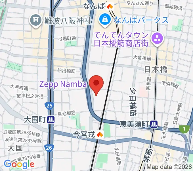 Zeppなんば大阪の地図