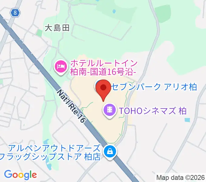 タワーレコードセブンパーク アリオ柏店の地図
