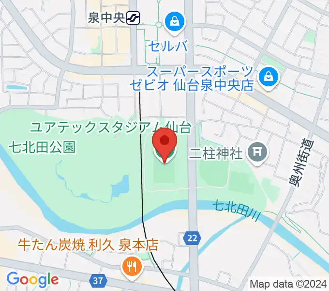 ユアテックスタジアム仙台の地図