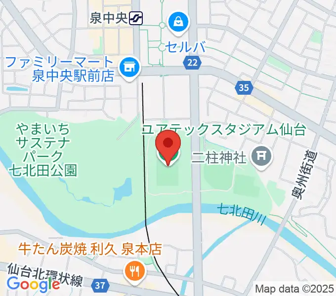 ユアテックスタジアム仙台の地図