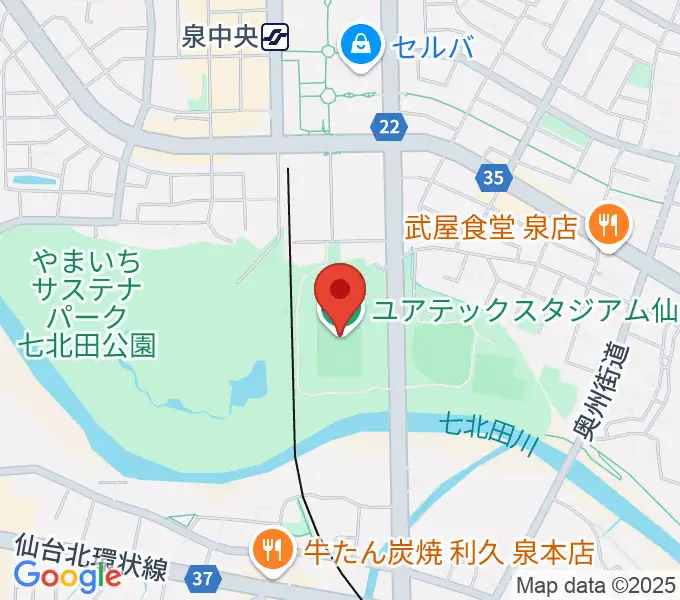 ユアテックスタジアム仙台の地図