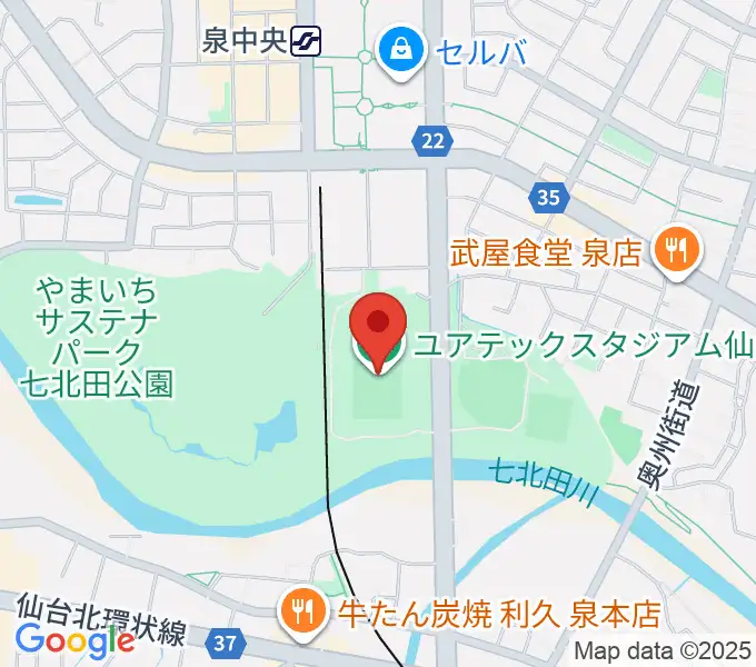 ユアテックスタジアム仙台の地図