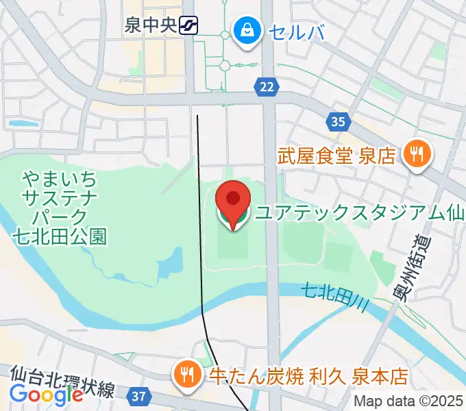ユアテックスタジアム仙台の地図