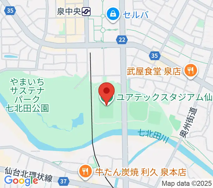 ユアテックスタジアム仙台の地図