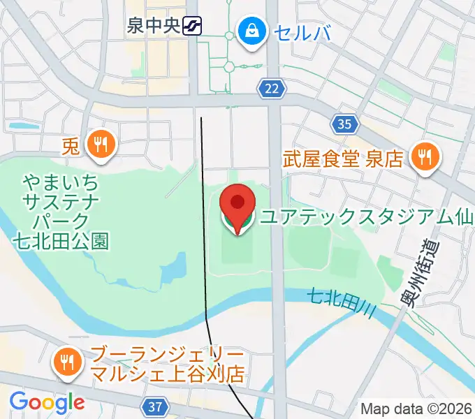 ユアテックスタジアム仙台の地図